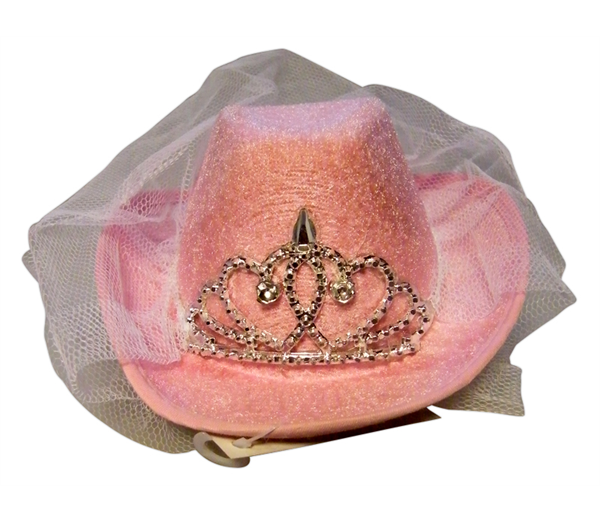 Mini Pink Cowboy Hat with Veil 1