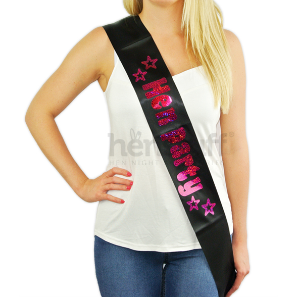 Black Hen Party Sash with Hot Pink Foil 1