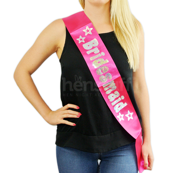 Pink Bridesmaid Sash with Silver Foil 1