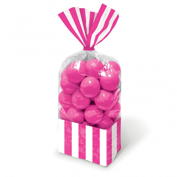 Candy Buffet Striped Party Bags Bright Pink (10 Pack) 1