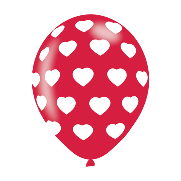 Polka Hearts White On Red Latex Balloons - Six Pack 1