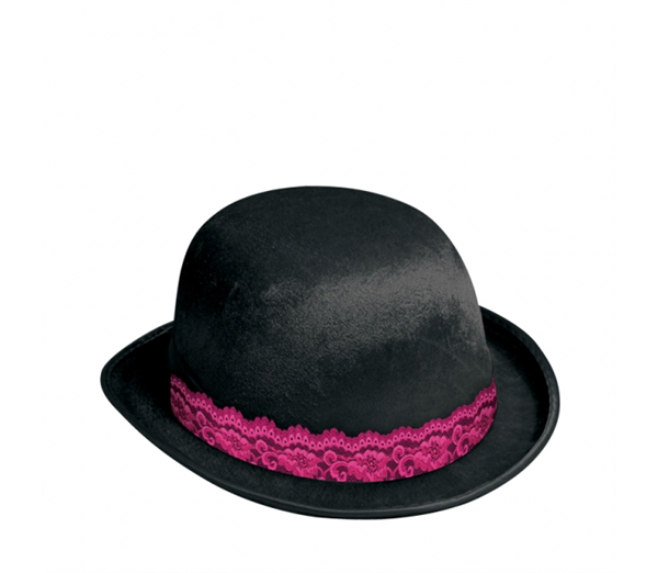 Girl's Night Out Black Bowler Hat with Lace 1